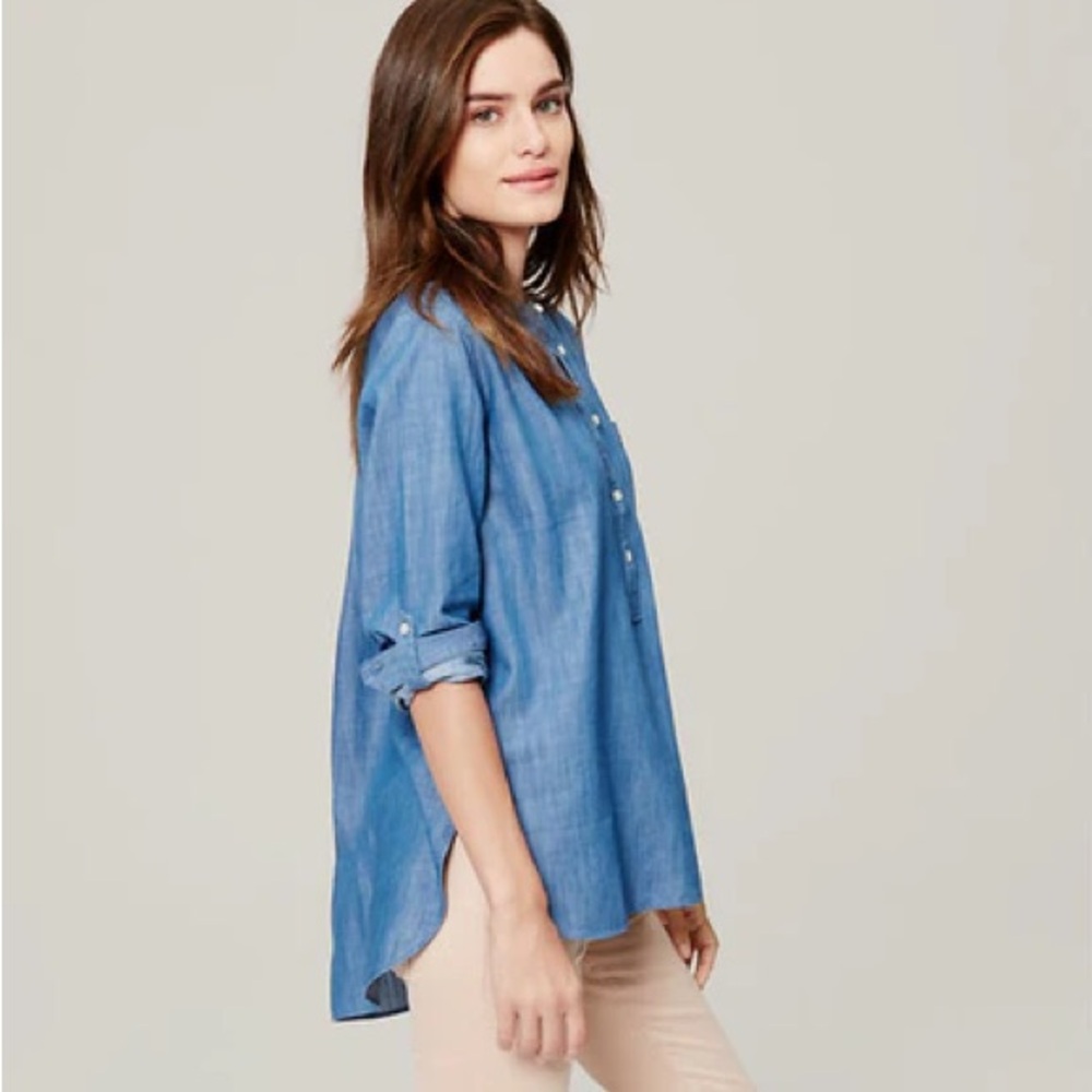 Ann Taylor Loft The Softened Shirt chambray blouse S